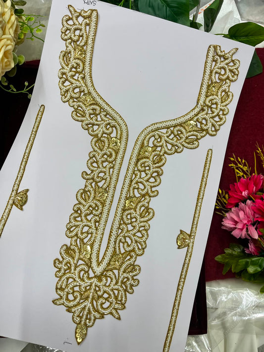 Handmade Bead Work Neck Patch for Kurtis, Dresses & Blouses – Designer Handcrafted Beaded Neckline Applique | DC1004 | Copper
