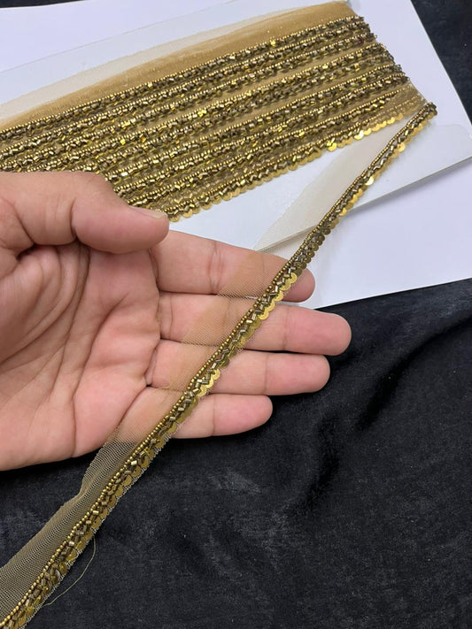 Handmade Sequins Lace Trim for Sarees, Blouses & Dresses – Narrow Handwork Embroidered Lace Border (1 cm) | Copper