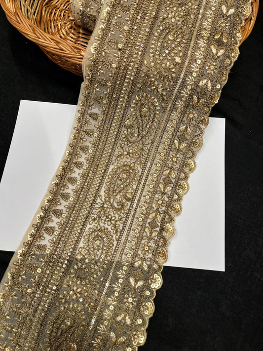 Beautiful Big Size Embroidered Zari Bridal Lace for Lehengas – Premium Lehenga Lace | Copper
