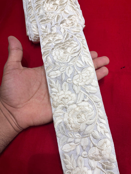 Beautiful Thread Work Parsi Lace Trim - Premium Quality | Cream