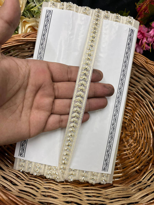 Beautiful Pearl Work Saree Laces – 9 Meters, 1-Inch Lucknowi Lace Trim for Sarees, Lehengas & Dupattas | Cream 1