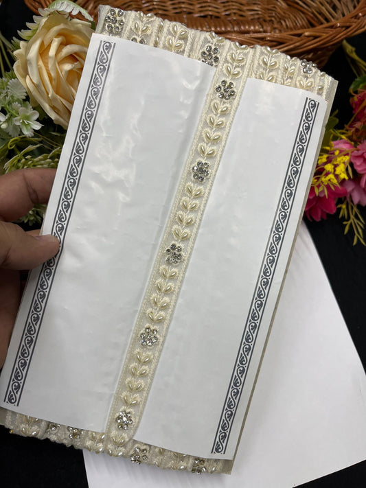 Beautiful Pearl Work Saree Laces – 9 Meters, 1-Inch Lucknowi Lace Trim for Sarees, Lehengas & Dupattas | Cream 2