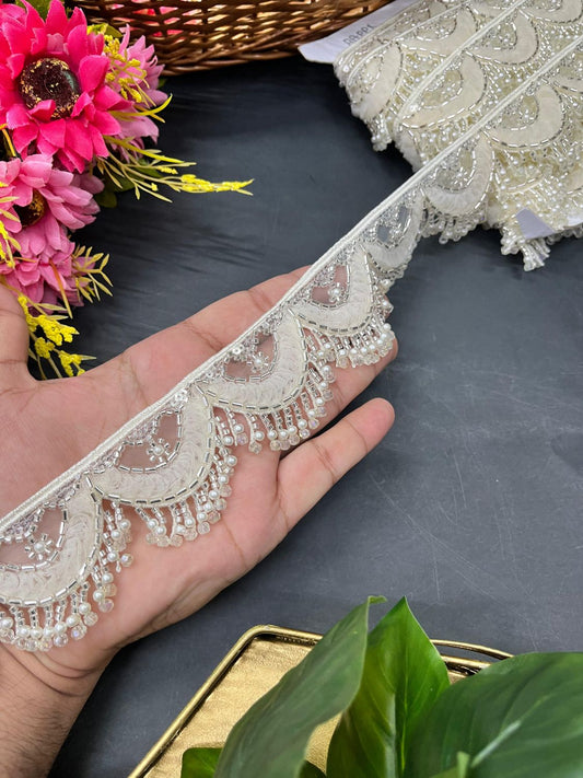 Beautiful Multicoloured Imported Hanging Lace Trim – Premium Saree Laces & Dress Borders (9 Meter) | Cream