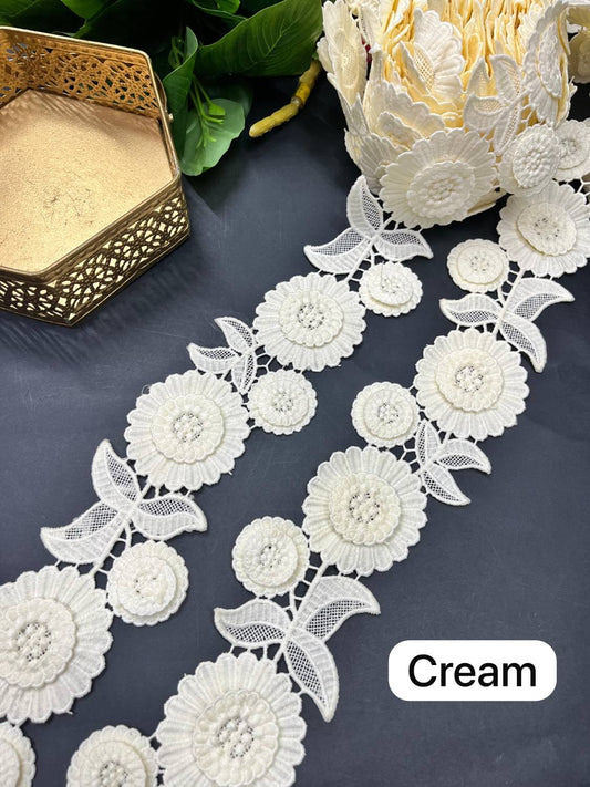 New Imported Western Lace for Sarees & Dresses – Premium 3 Inch Decorative Lace Border (9 Meter) | Cream