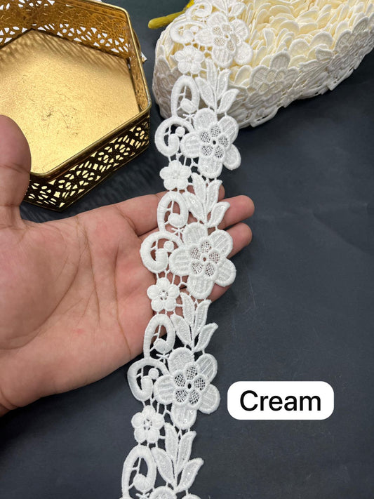Beautiful Cotton GPO Lace Border – Imported Saree Laces & Designer Trims (9 Meter Roll) | Cream
