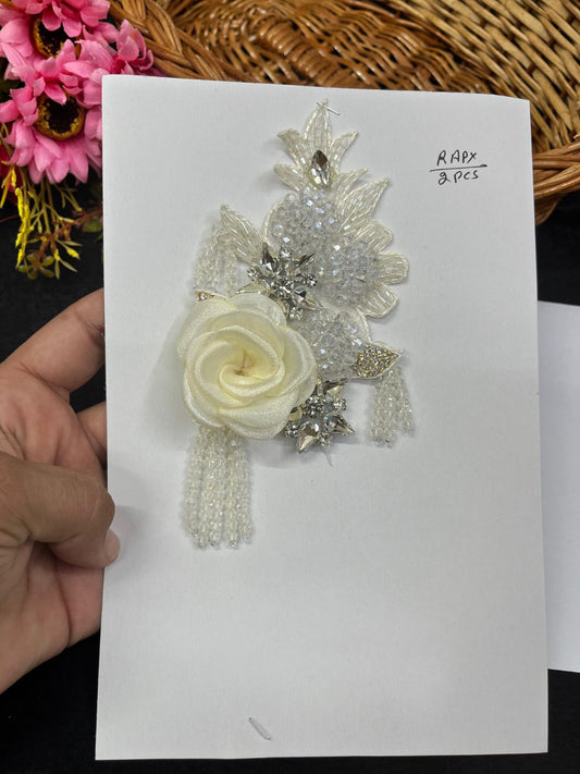 Rhinestone Imported Patch – Western Flower Designer Patch for Sarees, Blouses & Ethnic Outfits (17 cm x 8 cm) | Cream