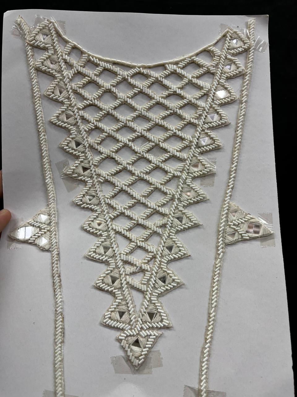Mirror Work Neck Patch for Kurti, Suits & Bridal Dresses – Premium Designer Ethnic Neck Patch for Festive & Wedding Wear | Cream