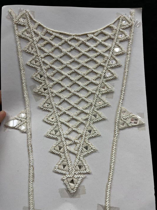 Mirror Work Neck Patch for Kurti, Suits & Bridal Dresses – Premium Designer Ethnic Neck Patch for Festive & Wedding Wear | Cream