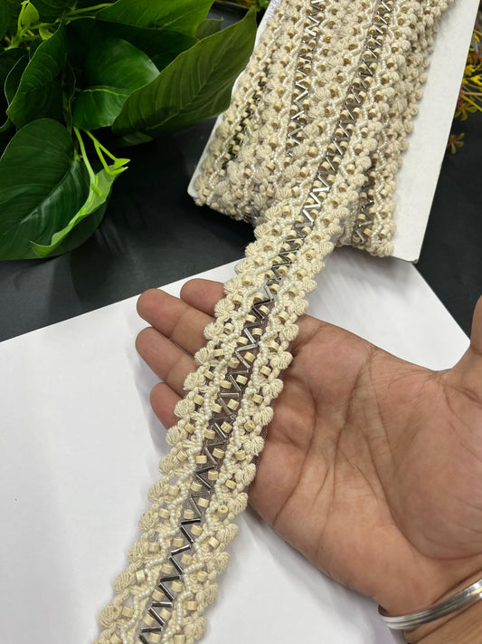 Beautiful Handcrafted Boho Style Western Lace – Imported Decorative Lace for Dresses, Sarees, and Dupattas (9 mtr, 1.5 inch) | Cream