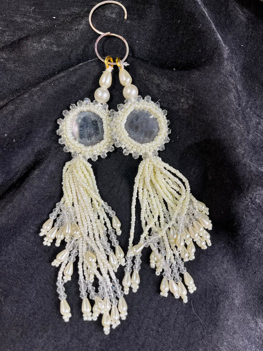 Designer Mirror Tassels (Latkans) for Blouses, Dresses & Lehengas – Decorative Mirror Hanging Tassels Set of 2 | DC0998 | Cream