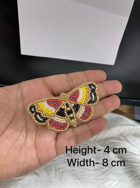 Handcrafted Beaded Multi Colour Butterfly Patch – Small Embroidered Applique for Ethnic & DIY Use