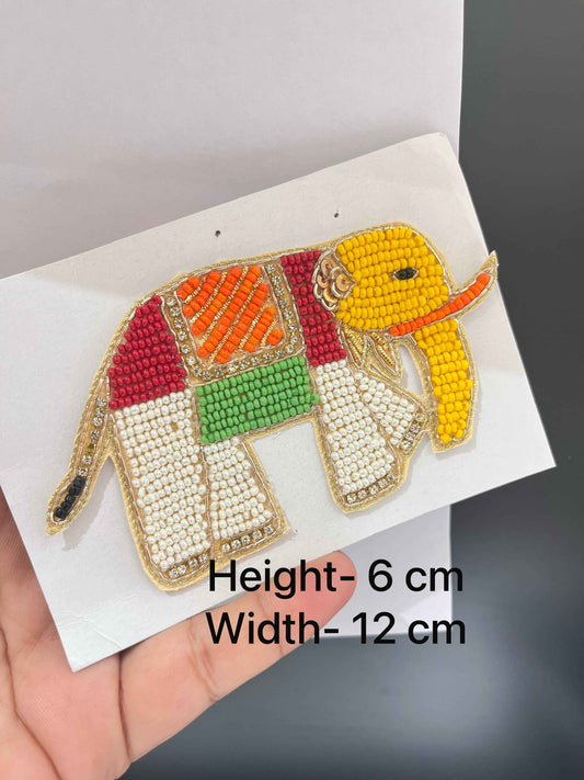 Beaded Right Facing Elephant Patch – Multicolour Embroidered Applique for Festive & Ethnic Wear