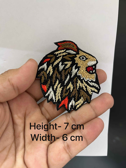 Multicoloured Lion Face Zardosi Work Patch – Small Embroidered Applique for Jackets, Caps & DIY Fashion