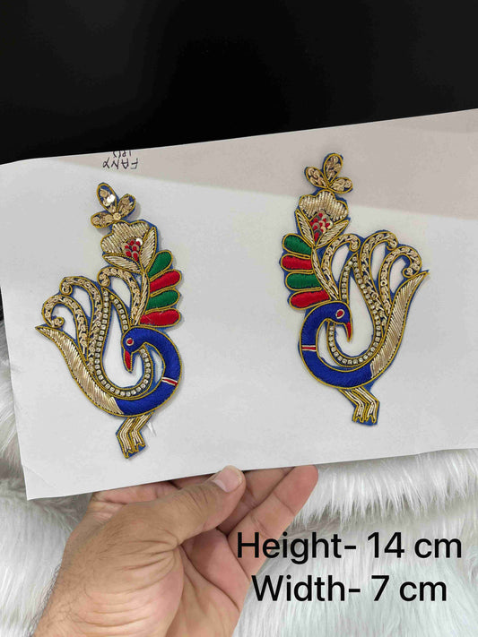 Multicoloured Handcrafted Peacock Design Patch for Blouse (2 pcs) – Embroidered Ethnic Applique Set