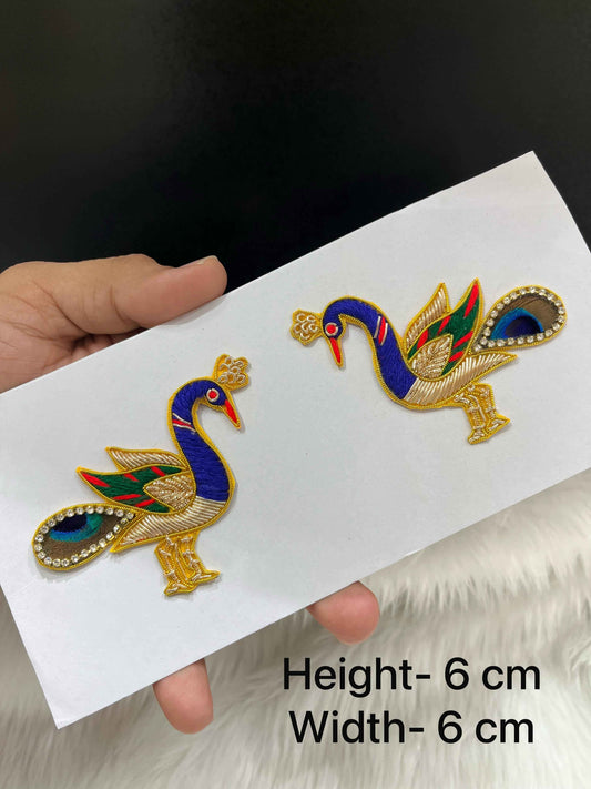 Multicoloured Handcrafted Peacock Design Patch (2 pcs) – Small Embroidered Appliques for Ethnic & DIY Use