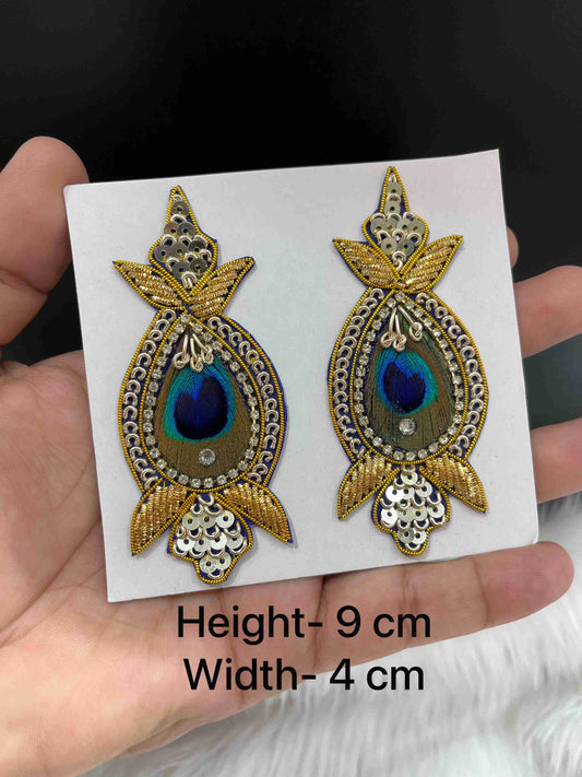 Multicoloured Zardosi Work Peacock Decorative Patch (2 pcs) – Feather Applique with Sequins & Stones