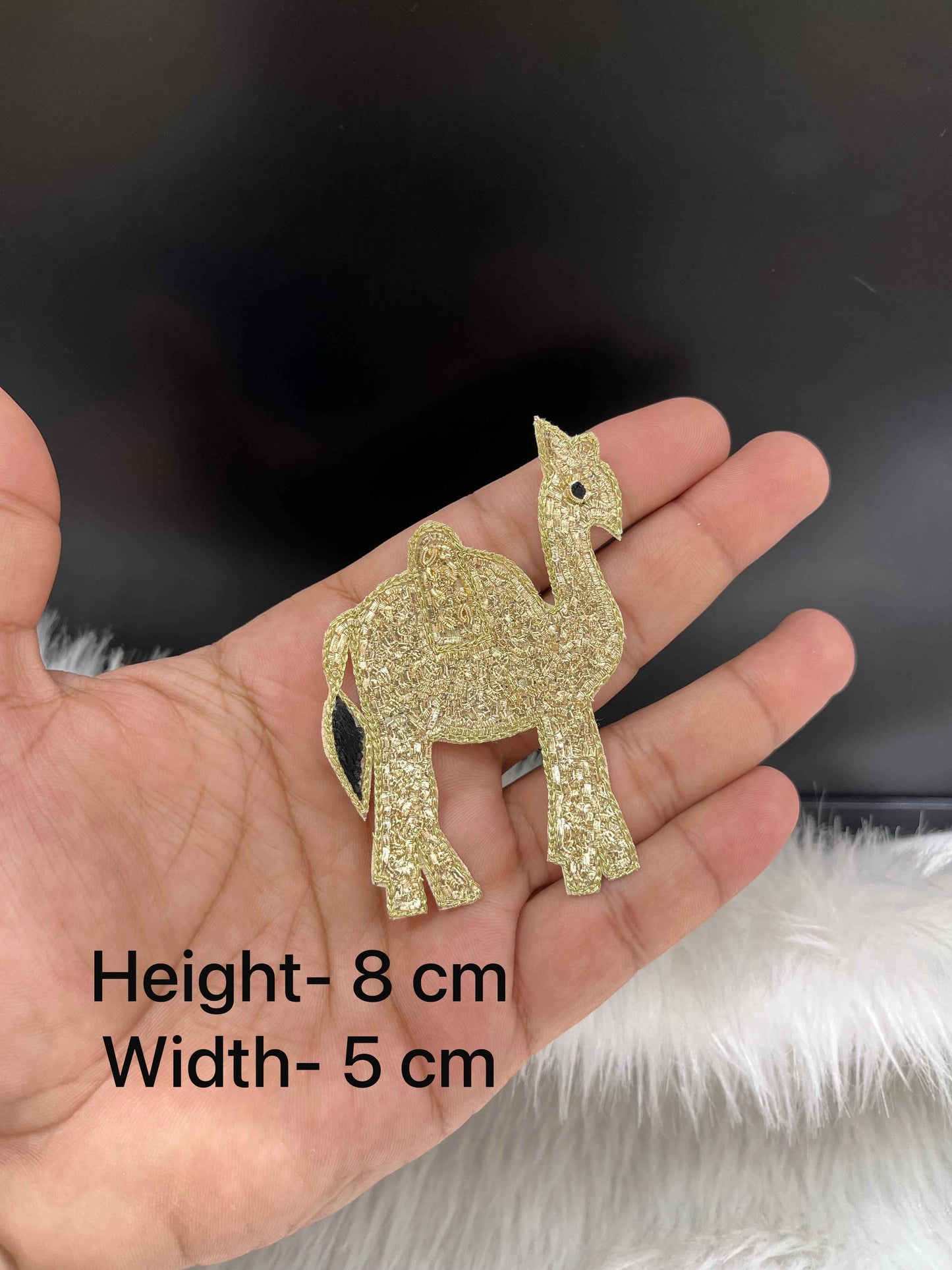 Handcrafted Camel Patch – Golden Glitter Embroidered Applique for Ethnic Wear & Craft Decoration