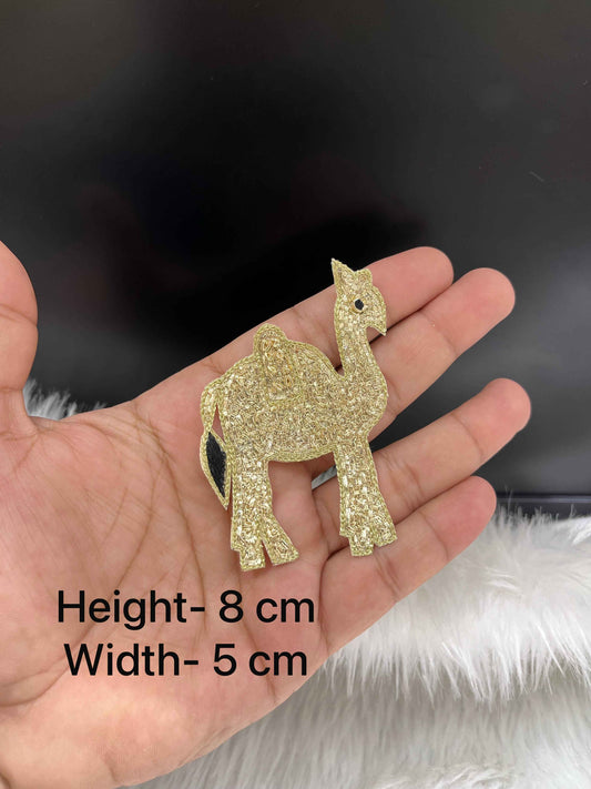 Handcrafted Camel Patch – Golden Glitter Embroidered Applique for Ethnic Wear & Craft Decoration