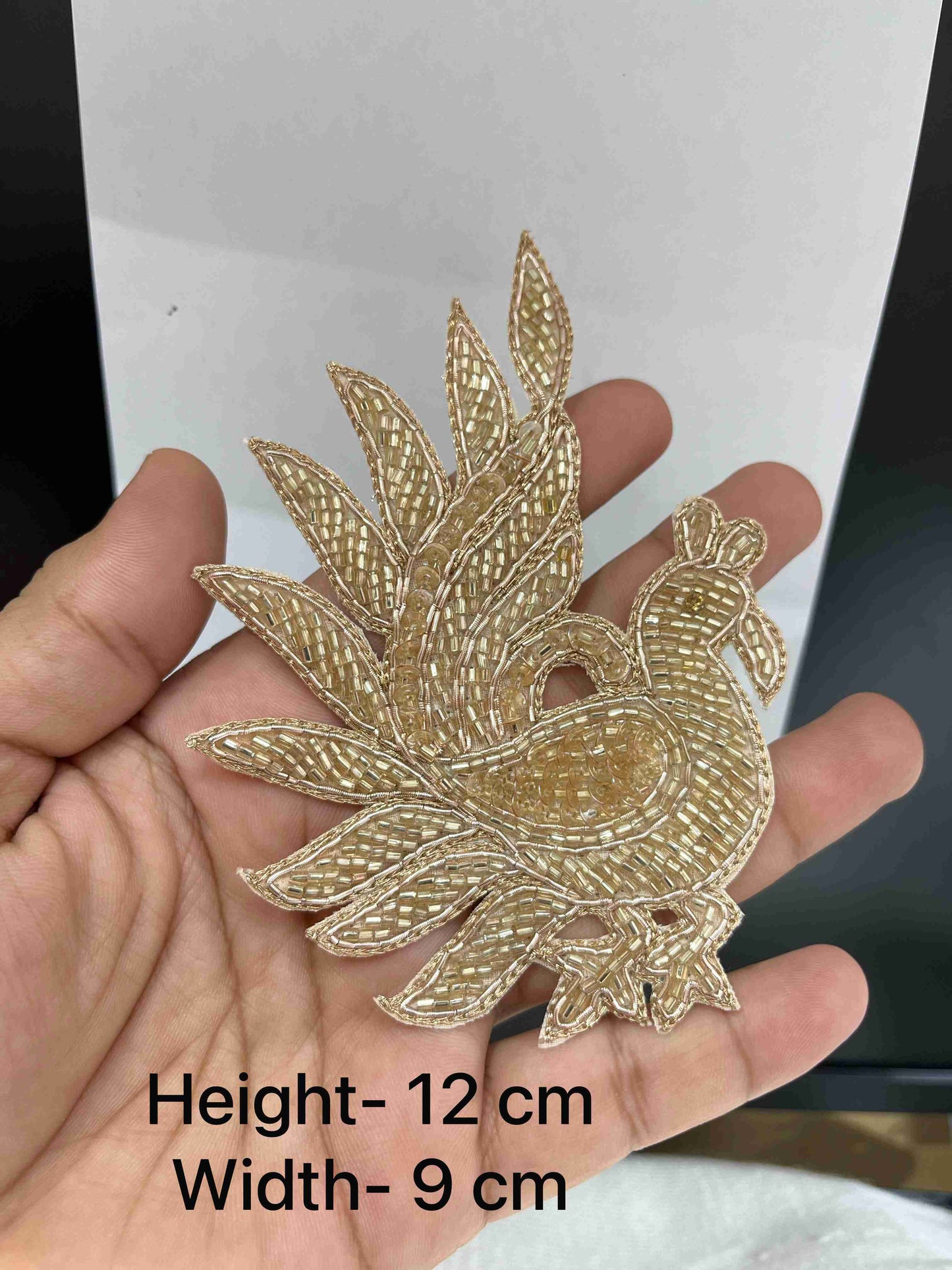 Handcrafted Catdana Work Peacock Design Applique (Rose Gold) – Embroidered Luxury Patch for Ethnic Wear