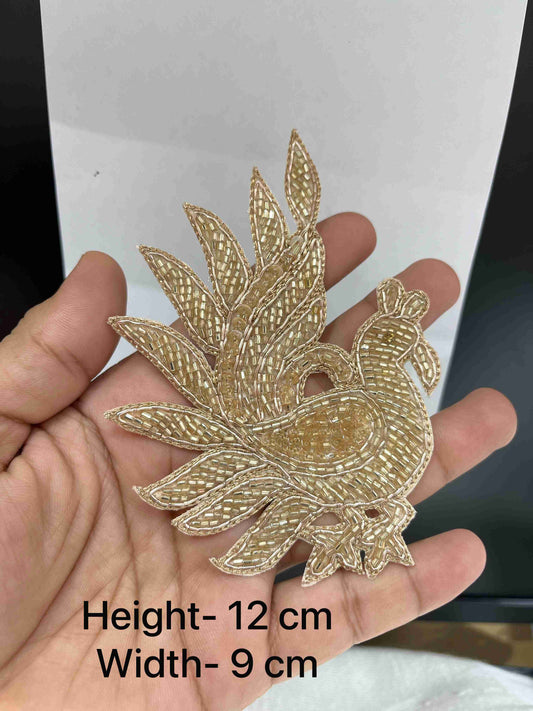 Handcrafted Catdana Work Peacock Design Applique (Rose Gold) – Embroidered Luxury Patch for Ethnic Wear