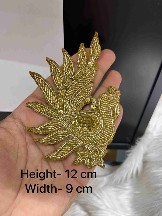 Copper Handcrafted Peacock Applique Patch with Catdana & Sequin Embroidery – Traditional Motif for Sarees, Blouses, Lehengas & DIY Décor