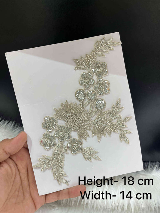 Handmade Silver Sequin Embroidery Cutwork Patch for Sarees, Lehengas, Dresses & DIY – Elegant Floral Applique for Wedding & Party Wear