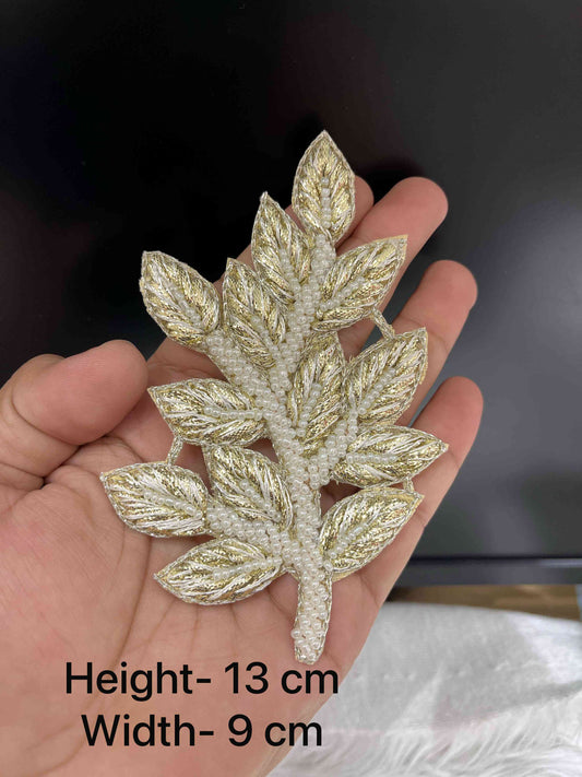 Pearl & Pani Gold Gota Embroidery Leaf Patch – Handcrafted Designer Applique for Blouses, Sarees, Lehengas & Ethnic Wear