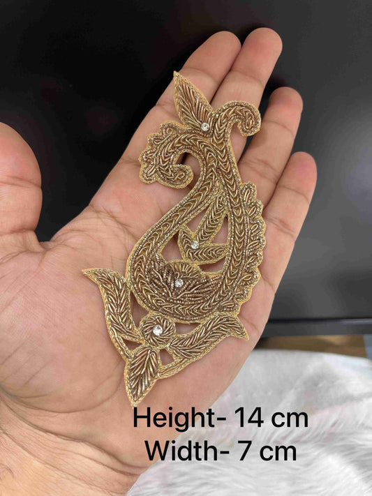 Handcrafted Mango Shape Zardosi Work Patch – Ethnic Embroidered Applique for Sarees, Lehengas & Blouse Designs