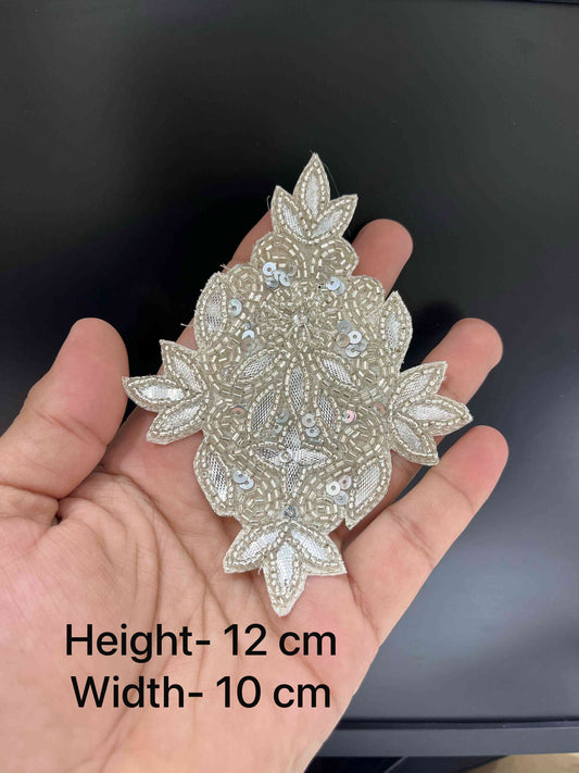 Designer Silver Gota Work Patch with Moti – Handmade Decorative Embroidery Applique for Sarees, Dupattas & Ethnic Wear