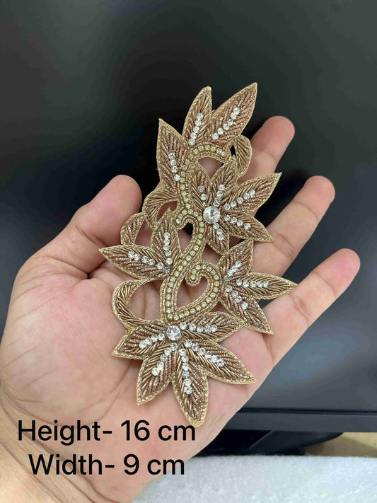 Antique Gold Rhinestone Zardosi Patch for Bridal Dresses, Sarees, Blouses & Craft