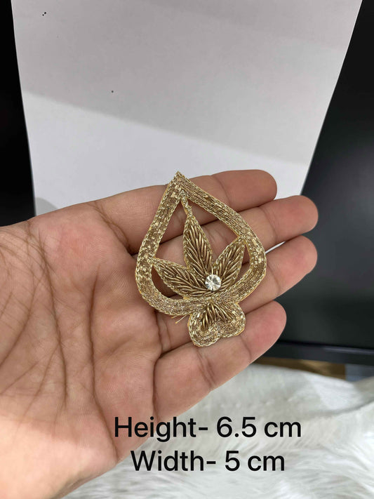 Small Zardosi Work Handmade Patch for Clothing & Embroidery | Golden Craft Appliqué for Sarees, Blouses & Festive Décor