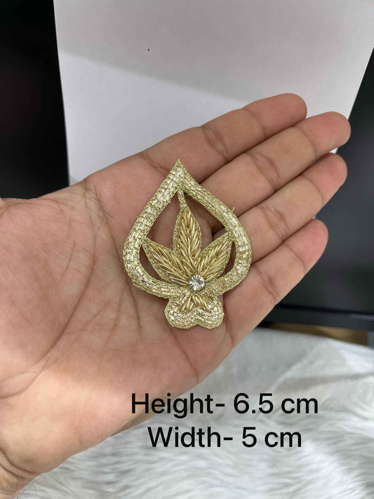 Handmade Golden Zardosi Embroidered Patch for Blouses, Lehengas & Craft Work | Ethnic Clothing Accessory Appliqué