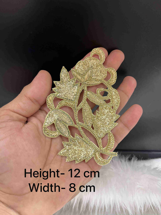 Rich Light Gold Cutwork Embroidered Patch | Handmade Floral Applique for Dresses, Craft Projects & Décor