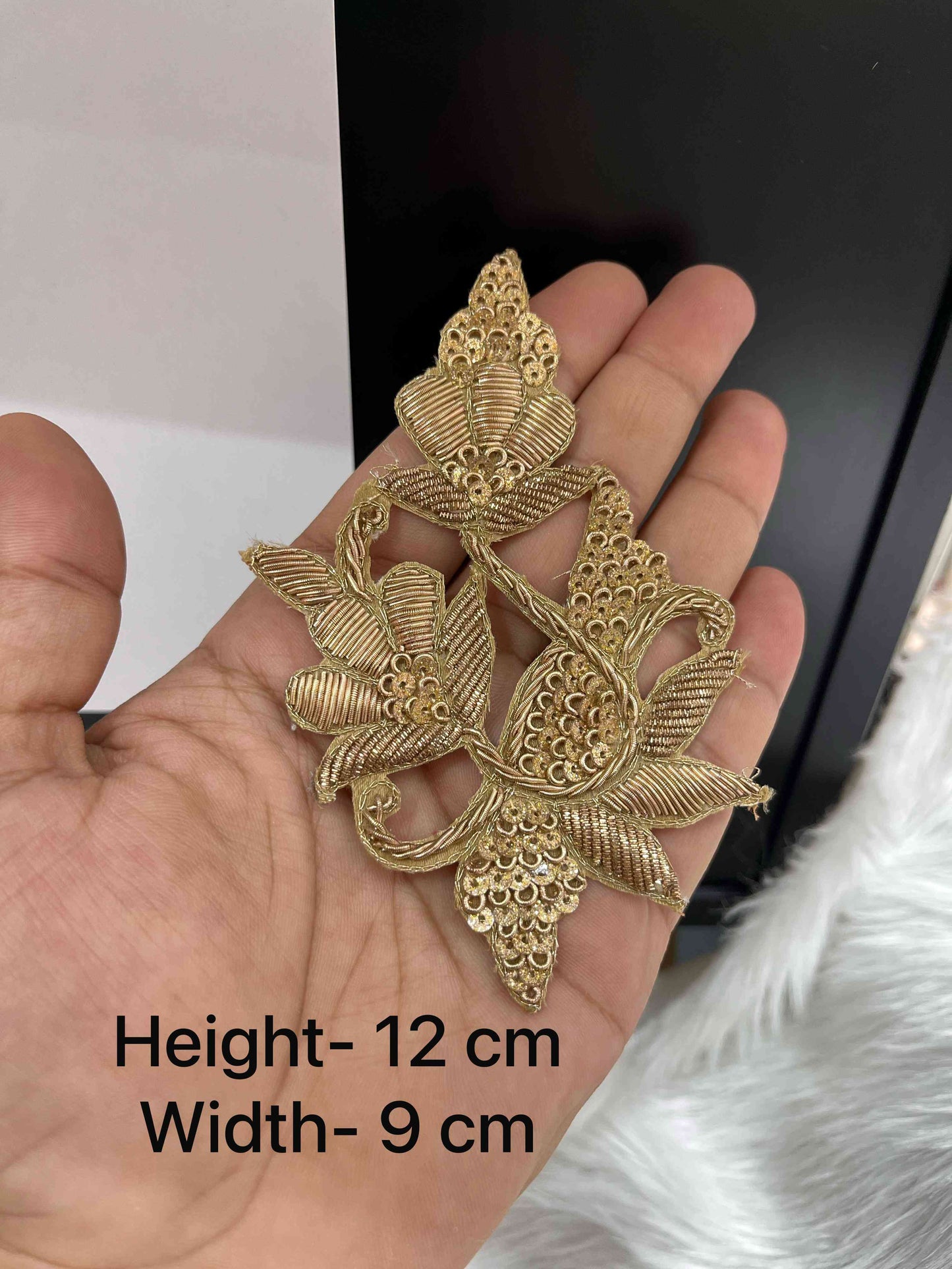 Rich Antique Gold Zardosi Cutwork Embroidered Patch | Handmade Floral Applique for Kurtis, Sarees, Blouses & DIY Projects
