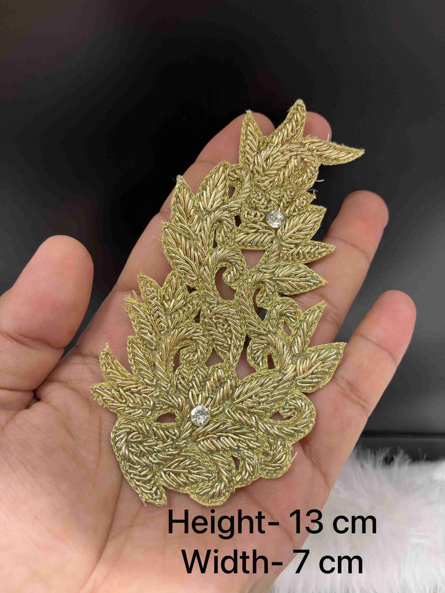 Rich Handmade Cutwork Embroidered Patch for Crafting, Dresses & Saree Decoration (Gold Leaf Design)