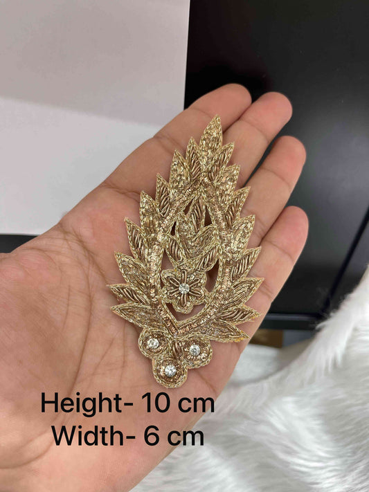 Zardosi Cutwork Embroidered Patch for Blouses, Lehengas, DIY Crafting & Festive Wear (Gold)