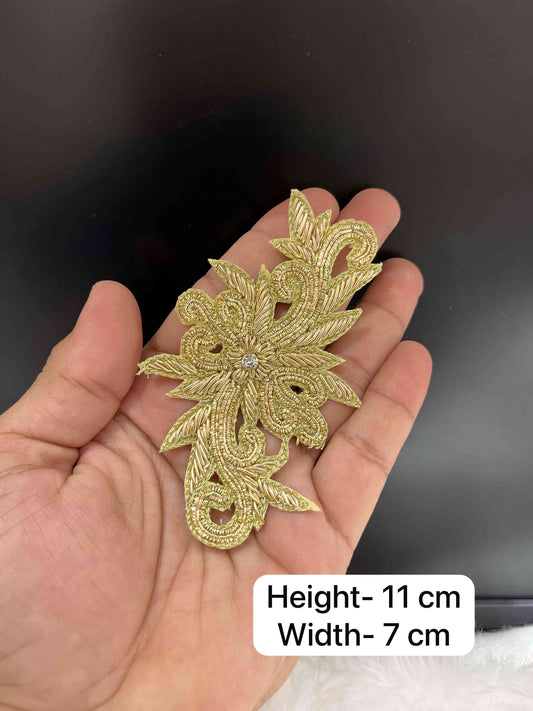 Gold Zardosi Handmade Patch for Ethnic Wear, Applique Work & DIY Craft Decoration