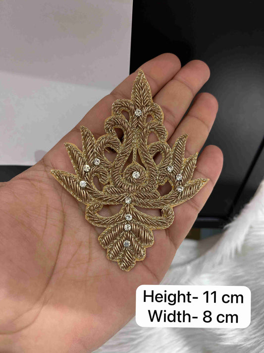 Gold Handmade Zardosi Applique Patch for Blouses, Sarees, Crafting & Ethnic Dress Decoration