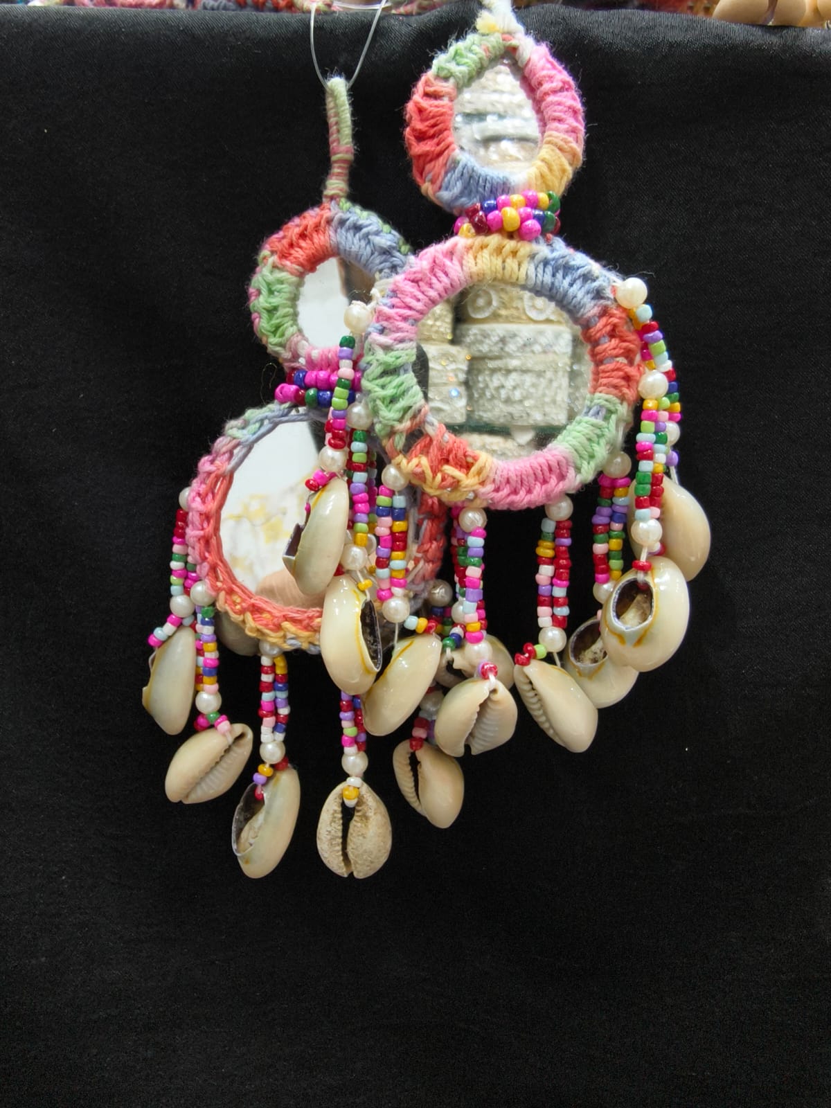 Handmade Thread & Shell Mirror Tassels – Decorative Accessory for Blouses, Sarees, and Dupattas – Sold as a Pair (15 cm)
