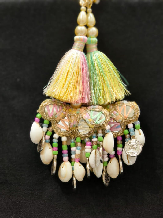 Light Multi Coin Mirror Scalloped Tassels – Decorative Accessory for Blouses, Sarees, and Dupattas – Sold as a Pair (14 cm)