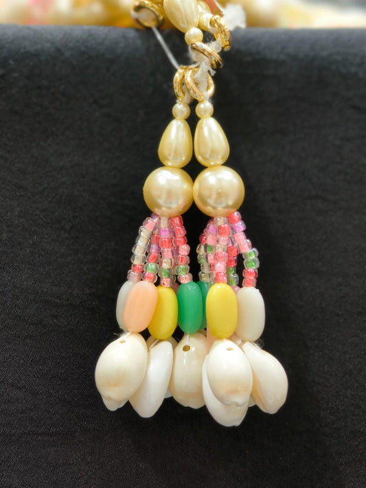 Light Multi Beads with Shell Tassels – Decorative Accessory for Blouses, Sarees, and Dupattas – Sold as a Pair (12 cm)