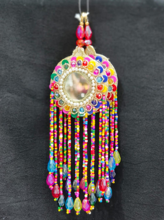 Multi Beads with Big Mirror Tassels – Decorative Accessory for Blouses, Sarees, and Dupattas – Sold as a Pair (17 cm)