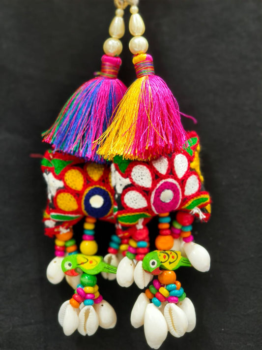 Multi Thread with Parrot Tassels – Decorative Accessory for Blouses, Sarees, and Dupattas – Sold as a Pair (18 cm)