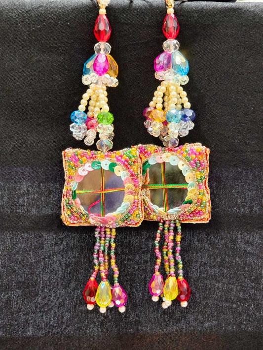 Bright Multi Crystal Tassels – Decorative Accessory for Blouses, Sarees, and Dupattas – Sold as a Pair (16 cm)