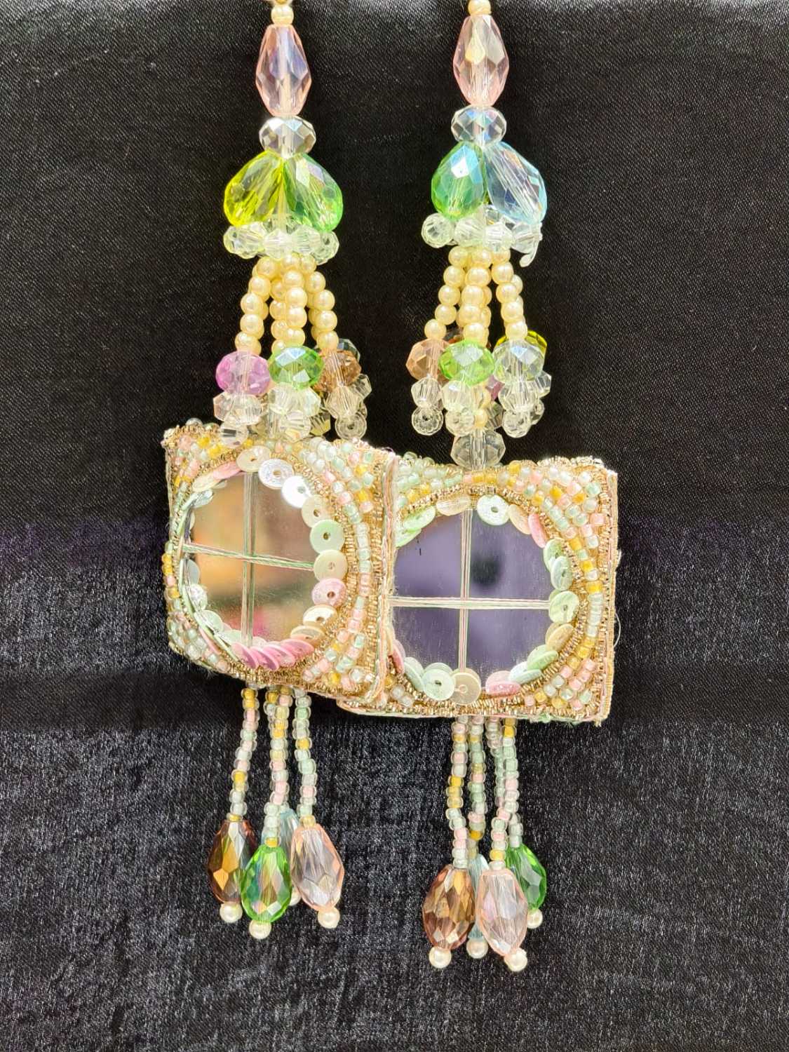 Light Multi Crystal Tassels – Decorative Accessory for Blouses, Sarees, and Dupattas – Sold as a Pair (16 cm)