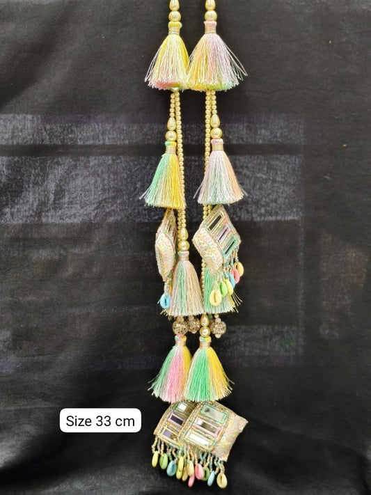 Multi Thread with Shell Tassels – Decorative Accessory for Blouses, Sarees, Dupattas, and Lehengas – Sold as a Pair (33 cm)