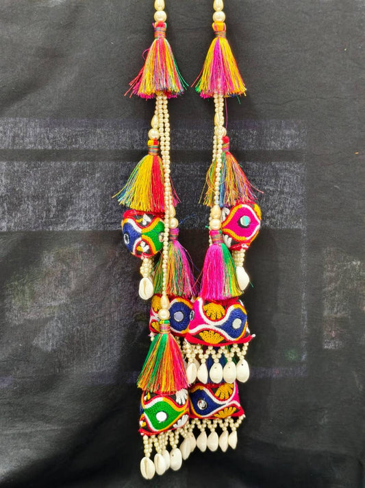 Bright Multi Thread with Shell Tassels – Decorative Accessory for Blouses, Sarees, Dupattas, and Lehengas – Sold as a Pair (33 cm)