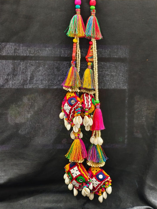 Bright Multi Thread with Shell Tassels – Decorative Accessory for Blouses, Sarees, Dupattas, and Lehengas – Sold as a Pair (33 cm)