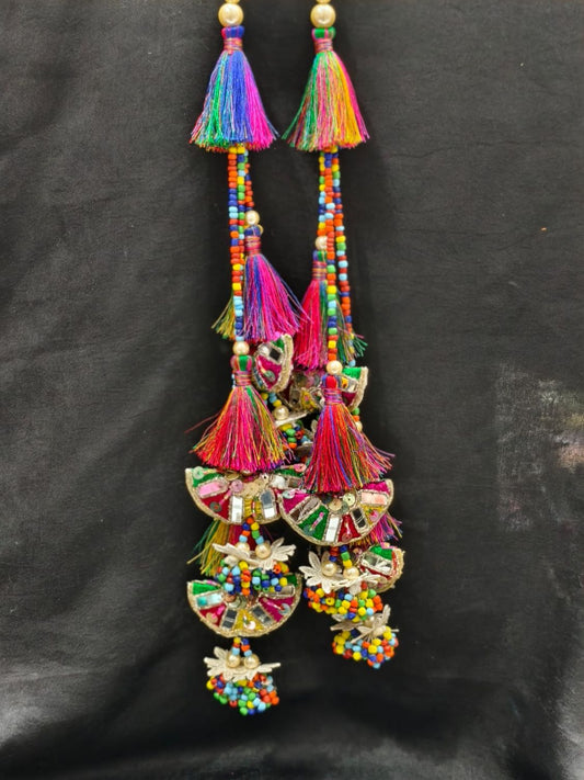 Bright Multi Thread with Mirror Tassels – Decorative Accessory for Blouses, Sarees, Dupattas, and Lehengas – Sold as a Pair (33 cm)