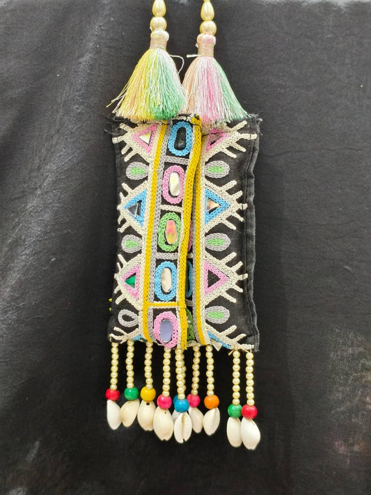 Bright Multi Thread with Shell Elephant Tassels – Decorative Accessory for Blouses, Sarees, Dupattas, and Lehengas – Sold as a Pair (23 cm)